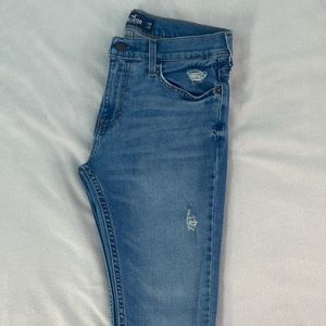 Hollister (skinny, epic flex) jeans with slight distressing.